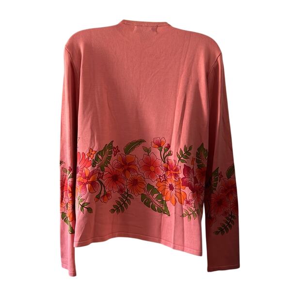 Mercer & Madison Peachy Pink Floral Print Cardigan Sweater Woman Size Medium - Picture 3 of 8